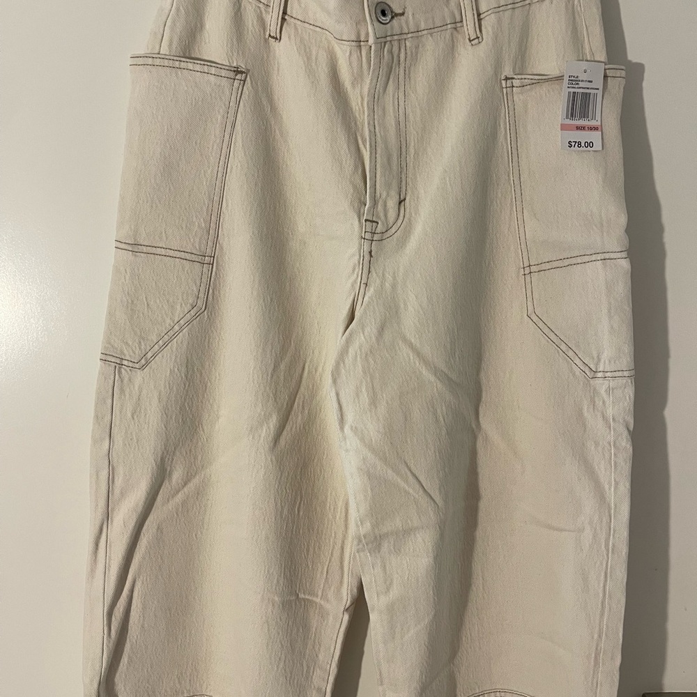 Kensie Cream High-Rise Wide-Leg Jeans